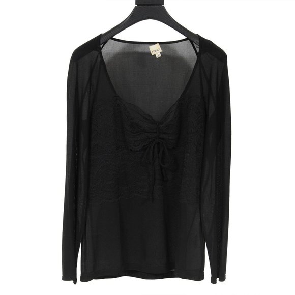 Gianfranco Ferre Womens Blouse Medium Black Sheer Lace Bow Tie Embroidered Top - Picture 1 of 6